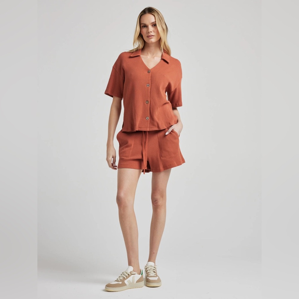 LOSANO Baked Clay Organic Cotton Waffle Lounge Set‎ Small Made in Los Angeles